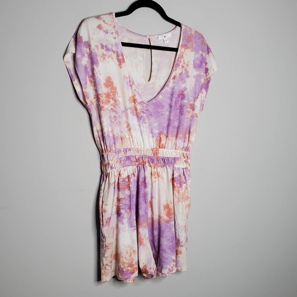 BP Purple White Pink Tie Dye V-Neck Short Sleeve Romper Sz Small S - Picture 3 of 8